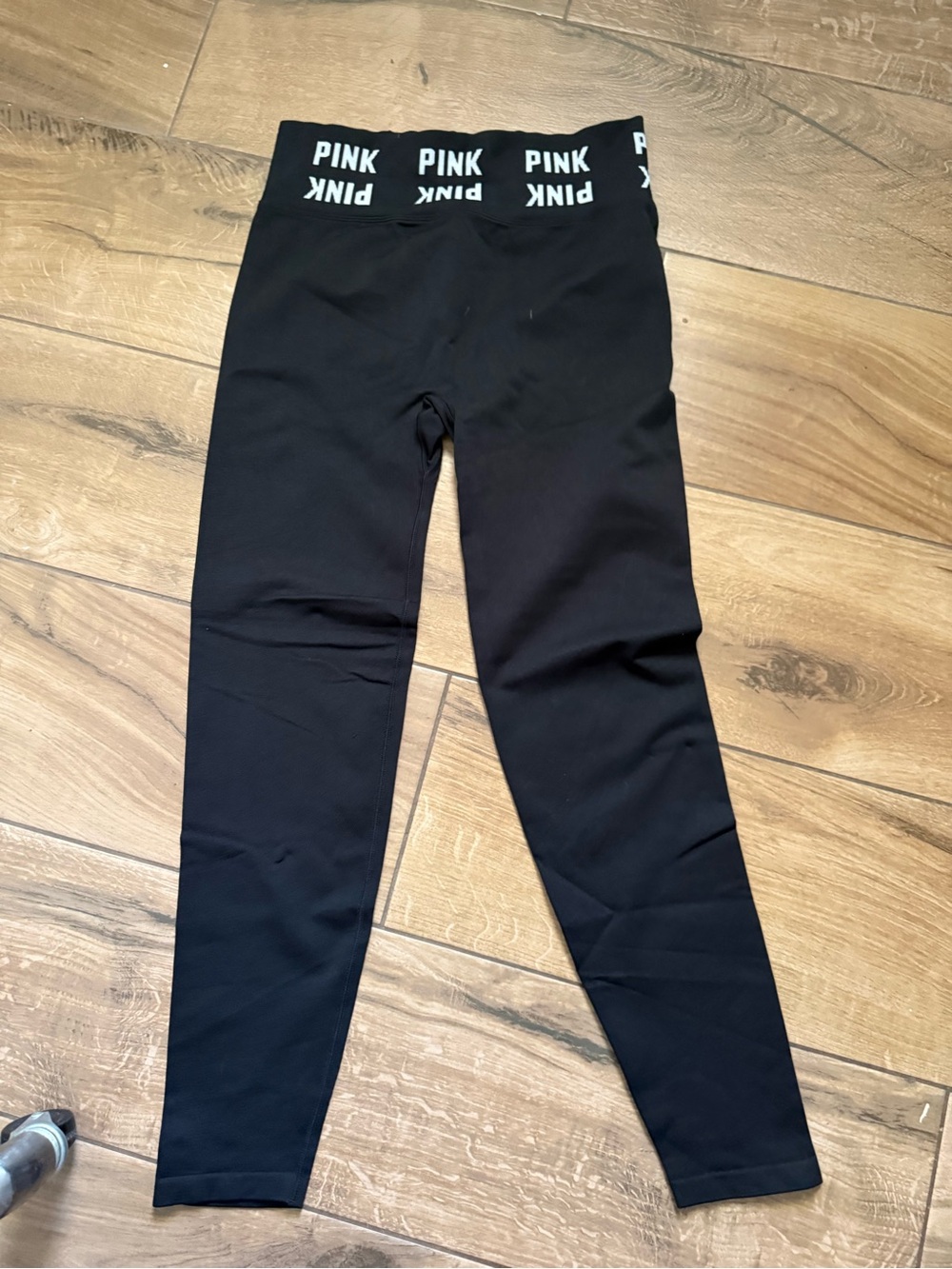 PINK Victoria's Secret Black Leggings with White Logo Waistband